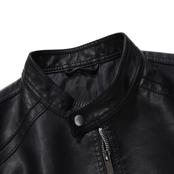 Men's Stand Collar Zip Leather Jacket 9261081657528
