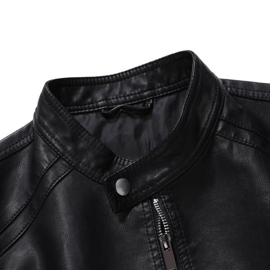 Men's Stand Collar Zip Leather Jacket 9261081657528