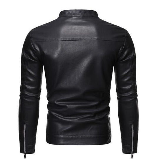 Men's Stand Collar Zip Leather Jacket 9261081657528