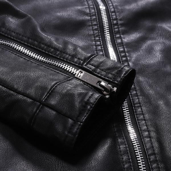 Men's Stand Collar Zip Leather Jacket 9261081657528