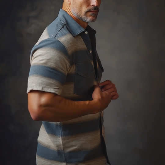 Men's Summer Fashion Stripe Printed Polyester Blend Short Sleeve Shirt DTT25061313
