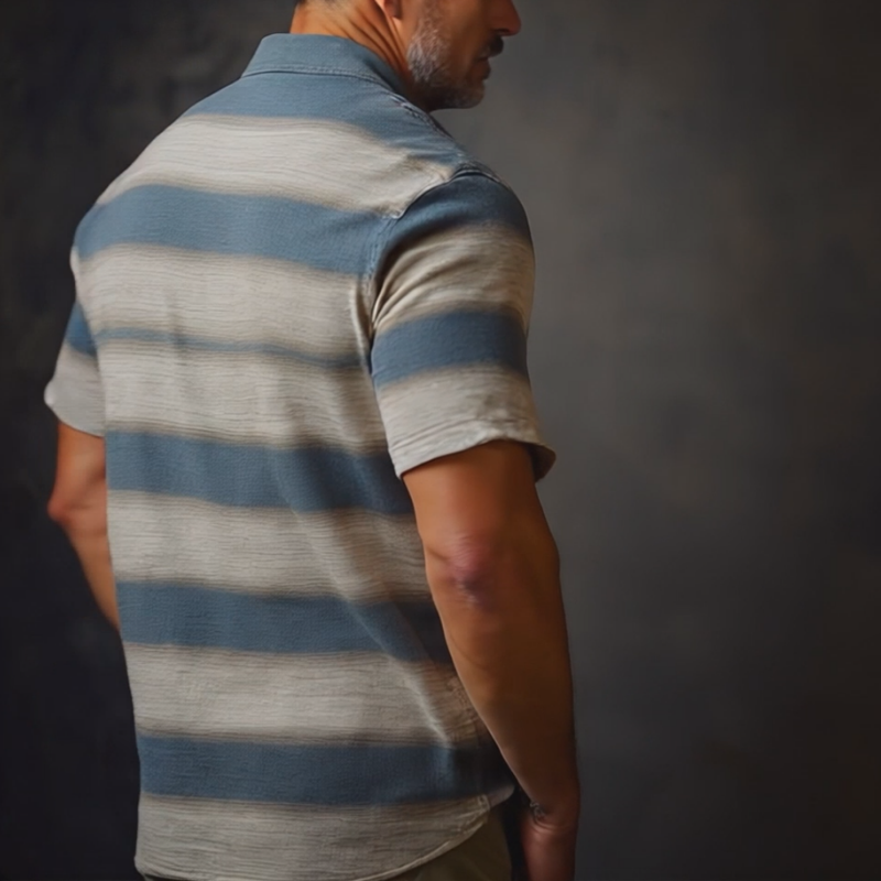 Men's Summer Fashion Stripe Printed Polyester Blend Short Sleeve Shirt DTT25061313