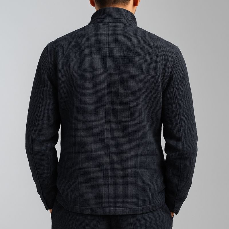Men's Solid Textured Stand Collar Single Breasted Casual Jacket DTT25082517