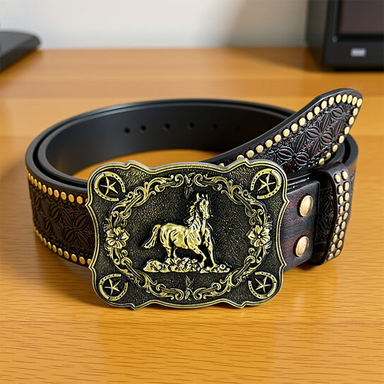 Men's Vintage Embossed Western Cowboy Leather Belt Dtt976998072