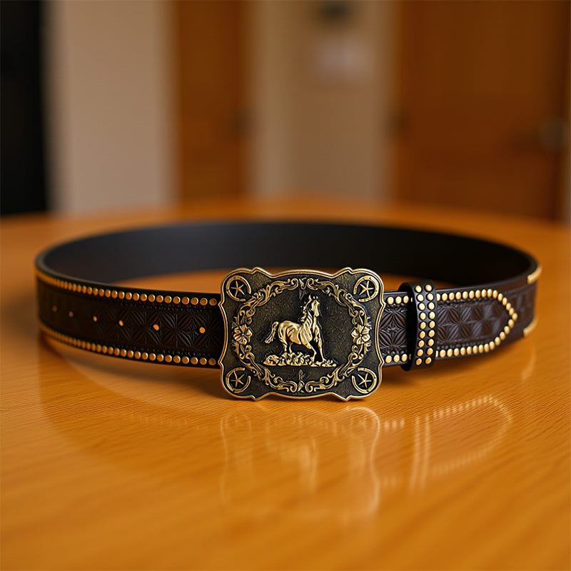 Men's Vintage Embossed Western Cowboy Leather Belt Dtt976998072