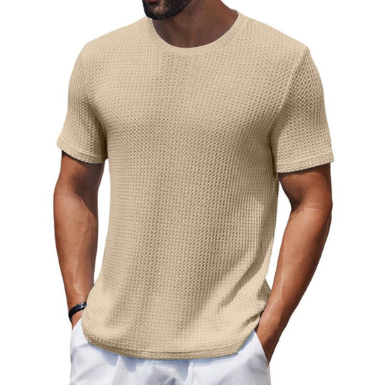 Men's Casual Round Neck Waffle Slim Fit Short Sleeve T-shirt 9261136085176