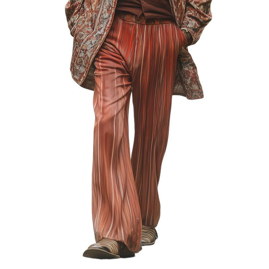 Men's Stylish Striped Print Loose Flared Trousers 9887383388344