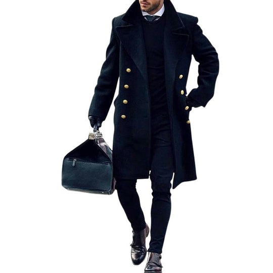 Men's Retro Casual Solid Color Double Breasted Mid-Length Coat 9261110263992