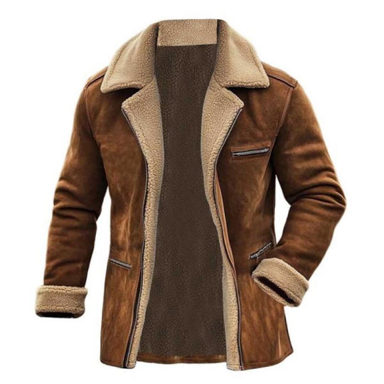 Men's Fleece Suede Lapel Suede Single Breasted Multi-pocket Coat 9261105250488