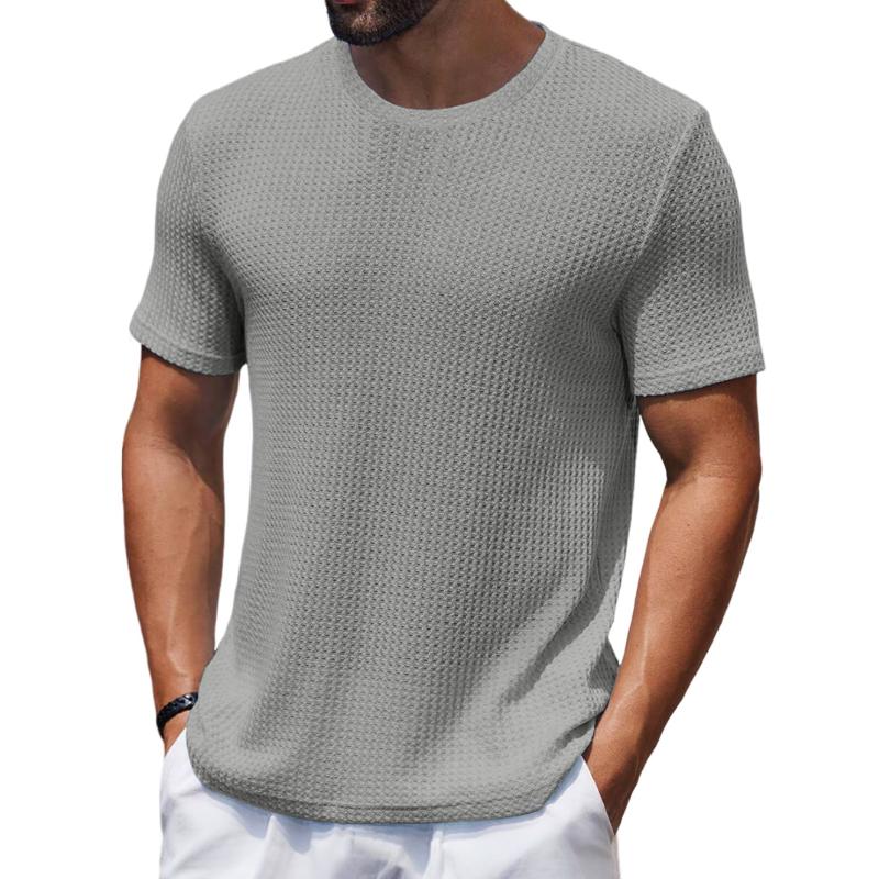 Men's Casual Round Neck Waffle Slim Fit Short Sleeve T-shirt 9261136085176