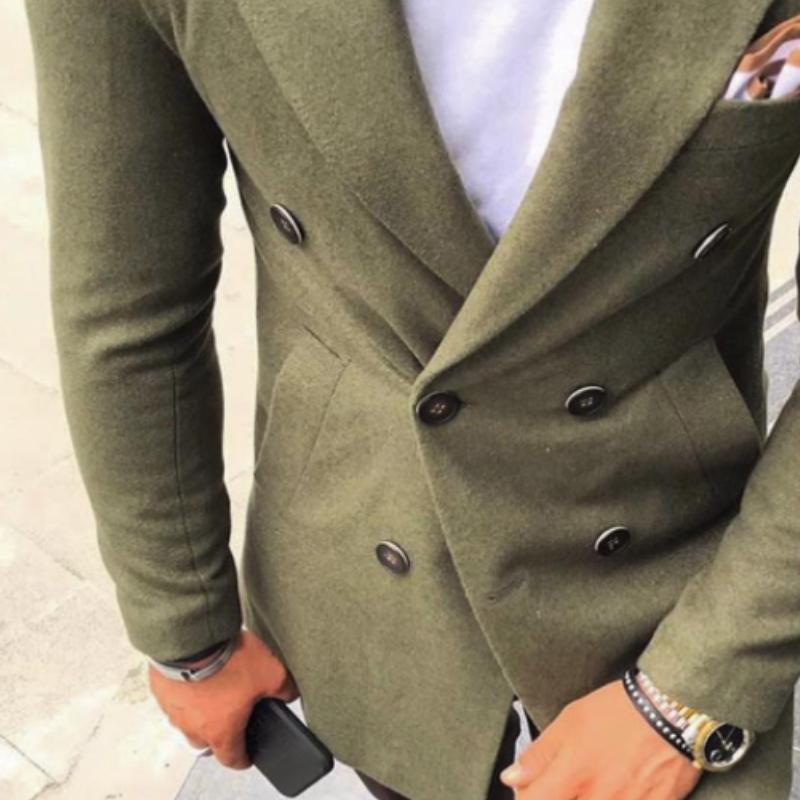 Men's Retro Casual Solid Color Mid-Length Double-Breasted Coat 9261108723896