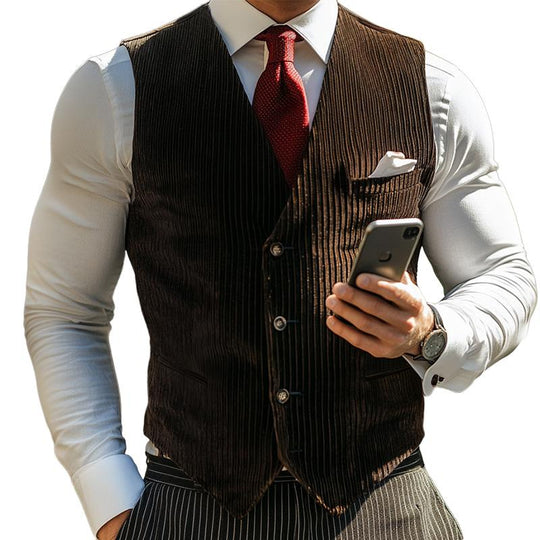 Men's Retro Casual Solid Color Corduroy Vest 9880235311288