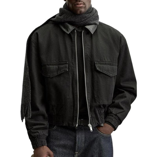 Men's Lapel Zipper Denim Jacket 9886819483832