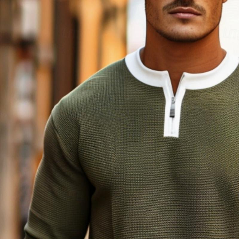 Men's Colorblock Zipper Crewneck Casual Sweater 9262176633016