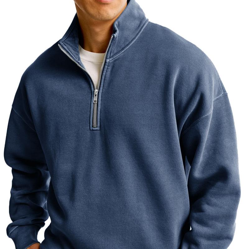 Men's Solid Loose Stand Collar Long Sleeve Casual Sweatshirt 9274152157368