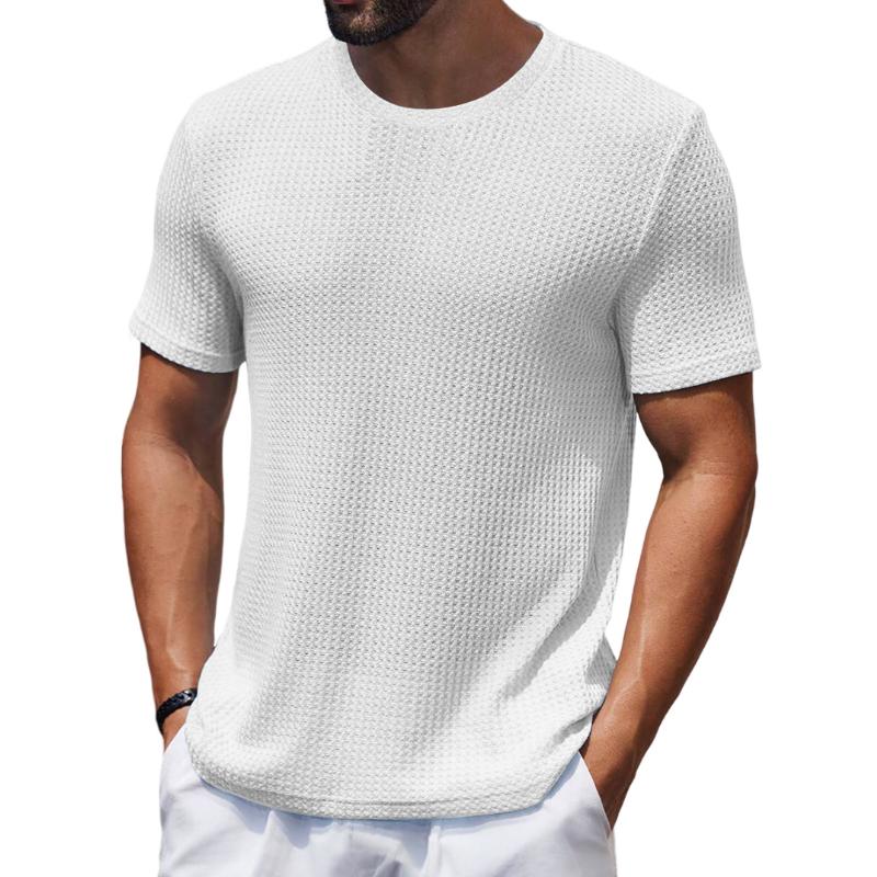 Men's Casual Round Neck Waffle Slim Fit Short Sleeve T-shirt 9261136085176