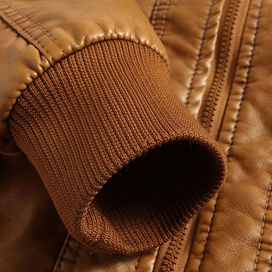 Men's Hooded Fleece Leather Jacket 9261095452856