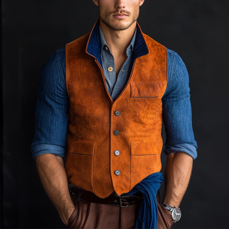 Men's Classic Casual Contrast Collar Suede Vest 9882786529464