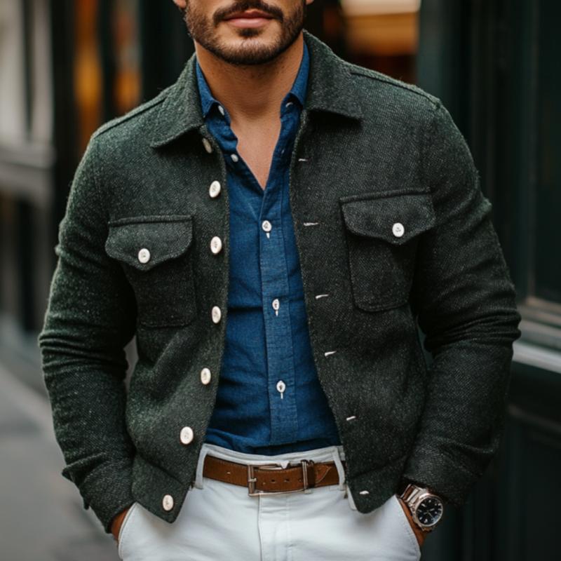 Men's Casual Wool Lapel Single-breasted Slim-fit Jacket 9880236785848