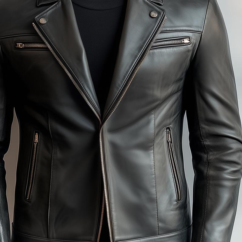 Men's Fashion Leather Lapel Zipper Biker Jacket 9887383027896