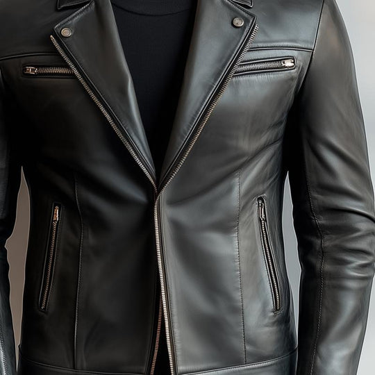 Men's Fashion Leather Lapel Zipper Biker Jacket 9887383027896