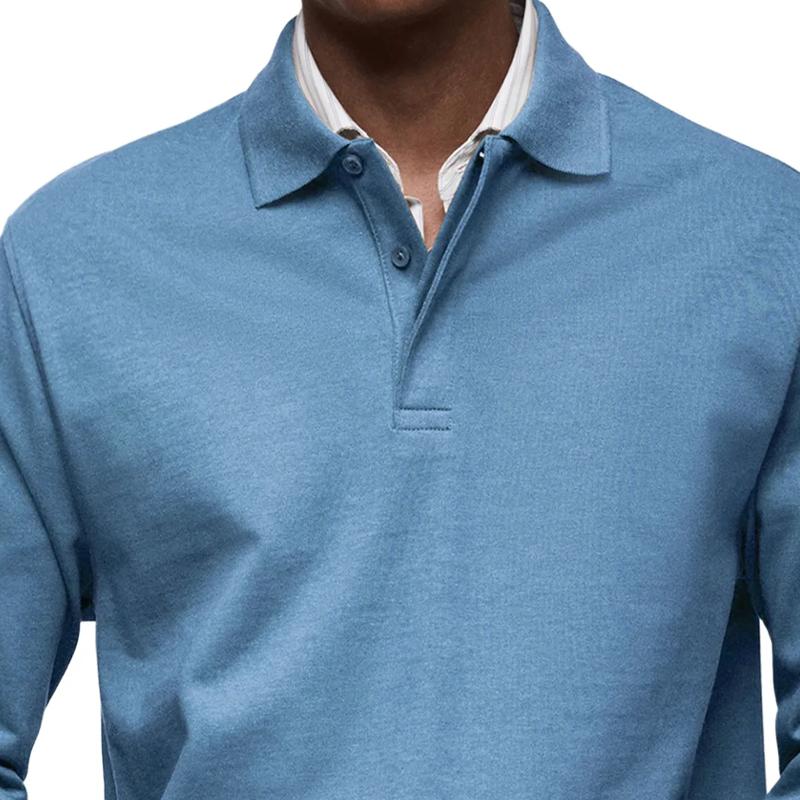Men's Solid Color Lapel Long Sleeve Polo Shirt 9877927690424