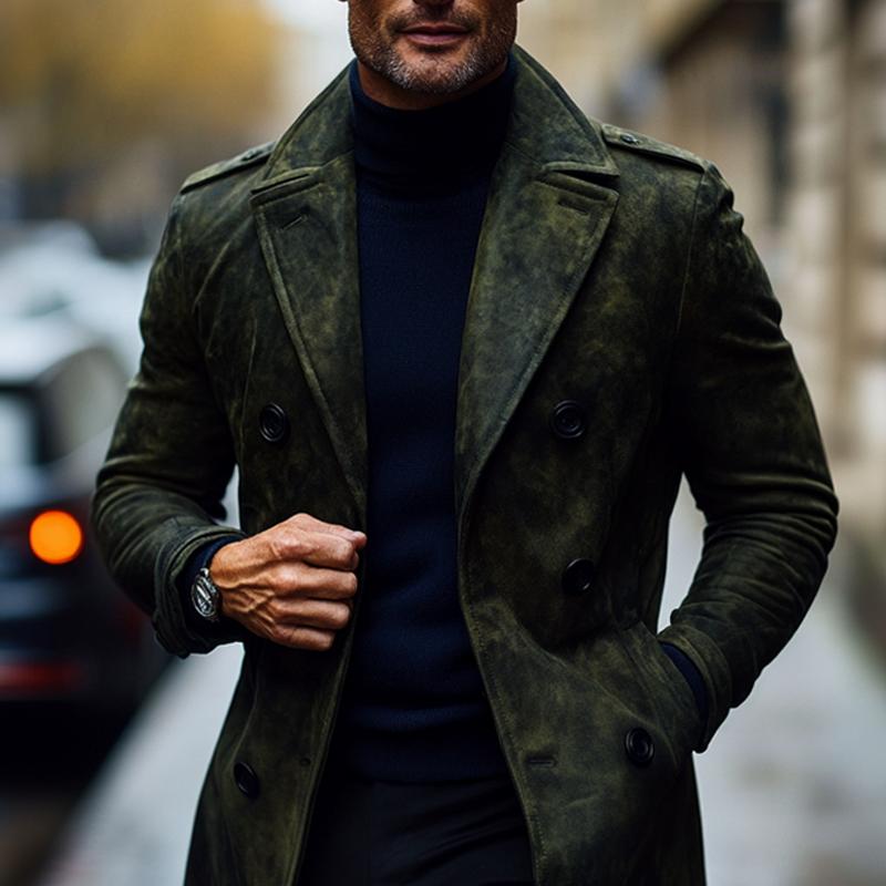 Men's Fashion Suede Lapel Double Breasted Casual Coat 9261105512632
