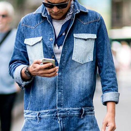 Men's Classic Casual Multi-Pocket Denim Jumpsuit 9885839294648