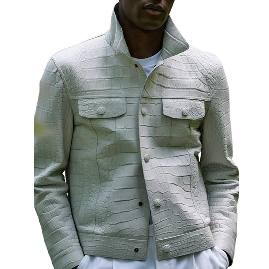Men's Casual Fashion Lapel Multi-Pocket Textured Leather Jacket 9888007127224