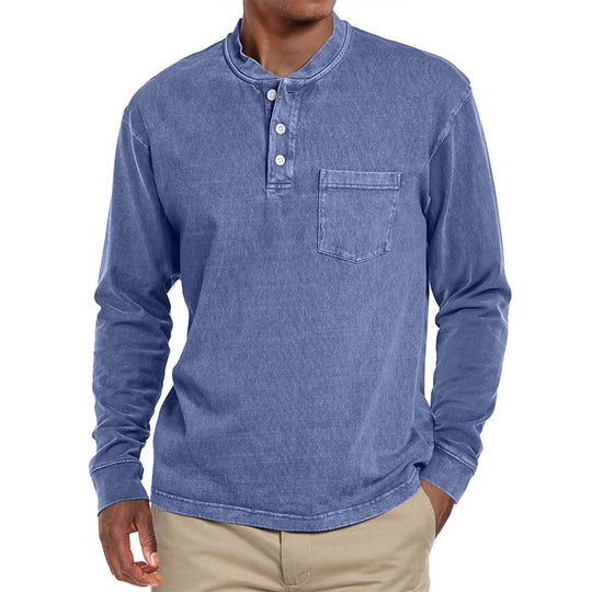 Men's Solid Henley Collar Chest Pocket Long Sleeve T-shirt 9261142278328