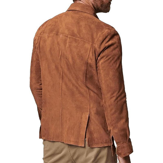 Men's Solid Color Suede Lapel Single Breasted Shirt Jacket 9882788331704