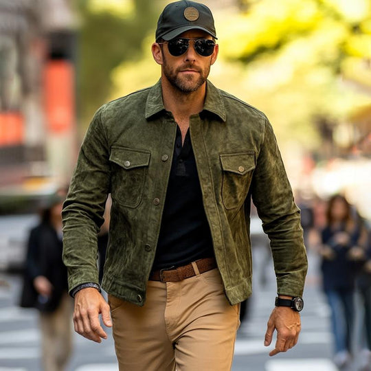 Men's Solid Color Suede Lapel Single Breasted Jacket 9882788495544