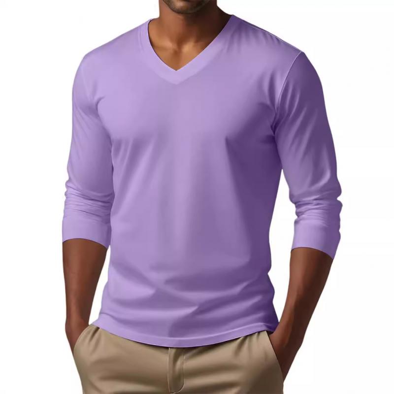 Men's Casual V-neck Cotton Blended Slim Fit Long Sleeve T-shirt 9261117997240