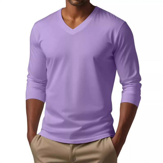 Men's Casual V-neck Cotton Blended Slim Fit Long Sleeve T-shirt 9261117997240