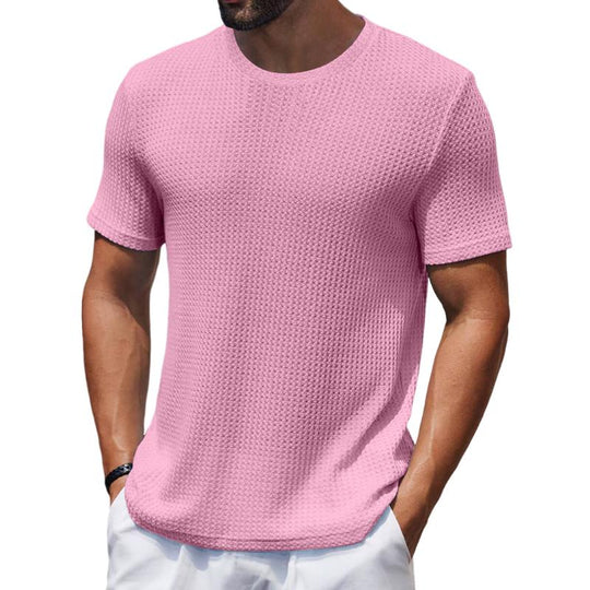 Men's Casual Round Neck Waffle Slim Fit Short Sleeve T-shirt 9261136085176
