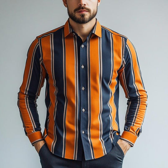 Men's Classic Casual Contrast Stripe Long Sleeve Shirt 9882787053752