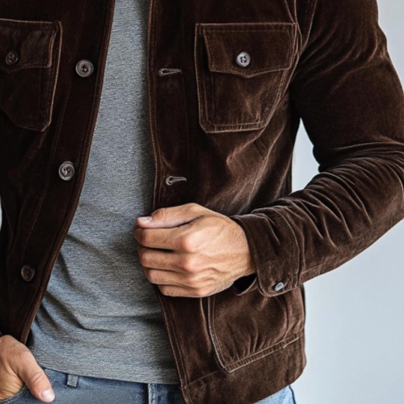 Men's Fashion Velvet Multi-Pocket Single Breasted Jacket 9877643231416