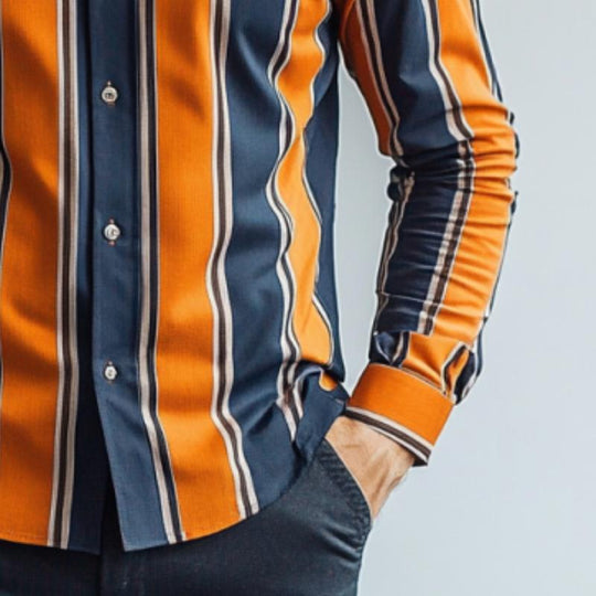 Men's Classic Casual Contrast Stripe Long Sleeve Shirt 9882787053752