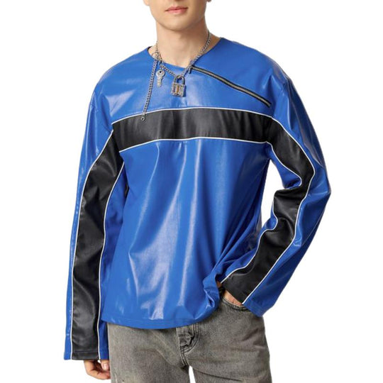 Men's Casual Loose Crew Neck Leather Sweatshirt 9887361892536