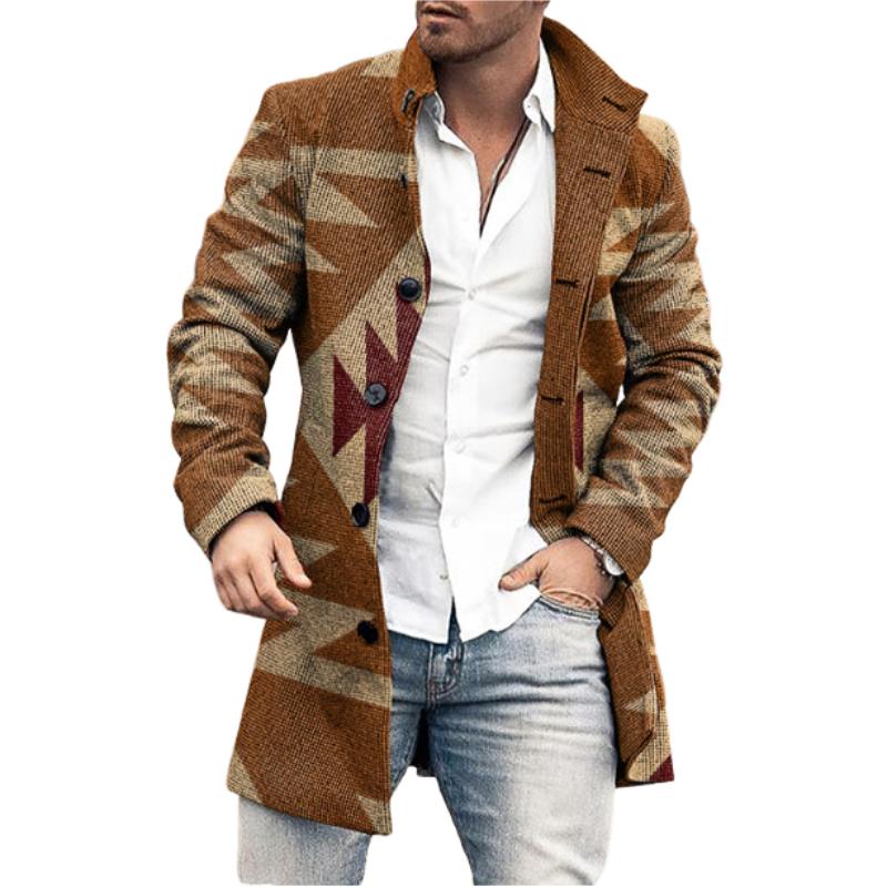 Men's Stand Collar Mid-length Woolen Coat 9261107118264