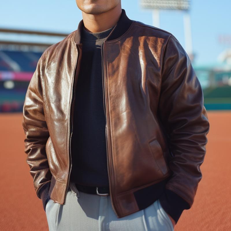 Men's Outdoor Leisure Leather Baseball Jacket 9877925331128