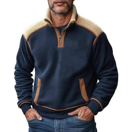 Men's Retro Stand Collar Lambswool Splicing Sweatshirt 9886818140344