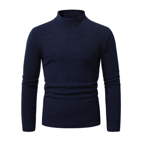 Men's Casual Rib Stripe Half-high Collar Slim Long-sleeved T-shirt 9261144441016