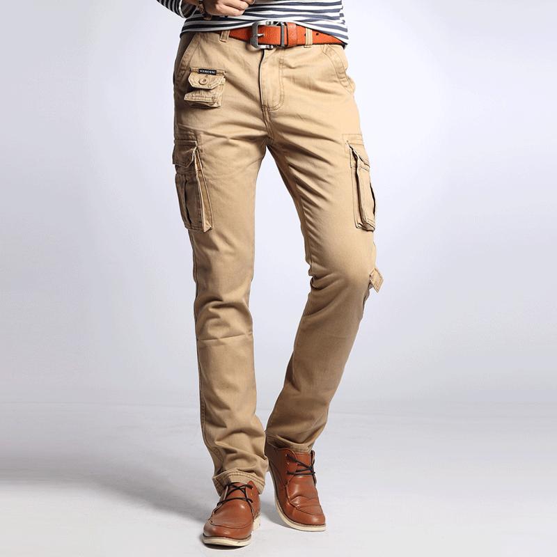 Men's Solid Multi-pocket Cotton Slim Cargo Pants 9261763395768