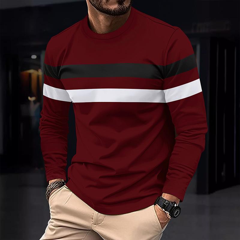 Men's Colorblock Striped Round Neck Long Sleeve Casual T-shirt Dtt25081918