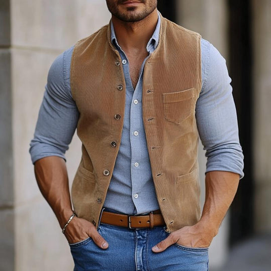 Men's Vintage Corduroy Single Breasted Multi-Pocket Vest 9887362384056