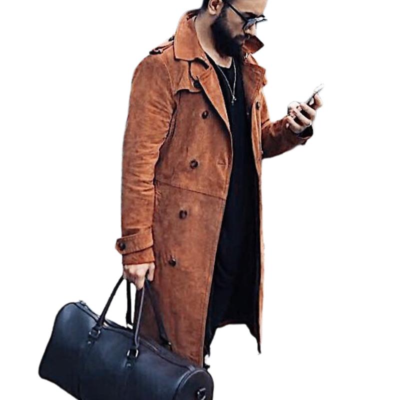 Men's Mid-length Lapel Suede Double-breasted Coat 9261106954424