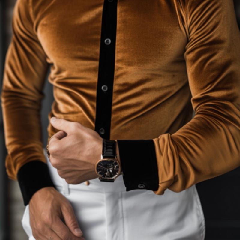 Men's Classic Casual Velvet Slim Fit Long Sleeve Shirt 9887361532088