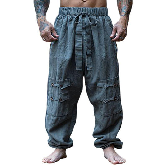 Men's Retro Casual Linen Breathable Loose Long Pants 9887382438072