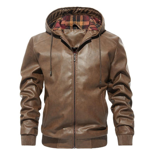Men's Casual All-match Hooded Leather Jacket 9261097648312